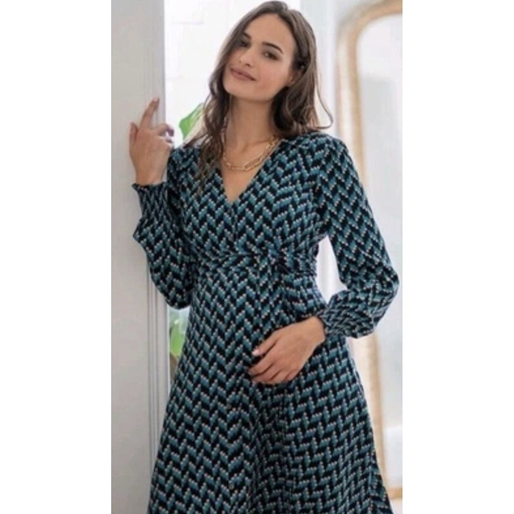 Seraphine Retro Mod Maternity Nursing Dress A Line Geometric Size 10